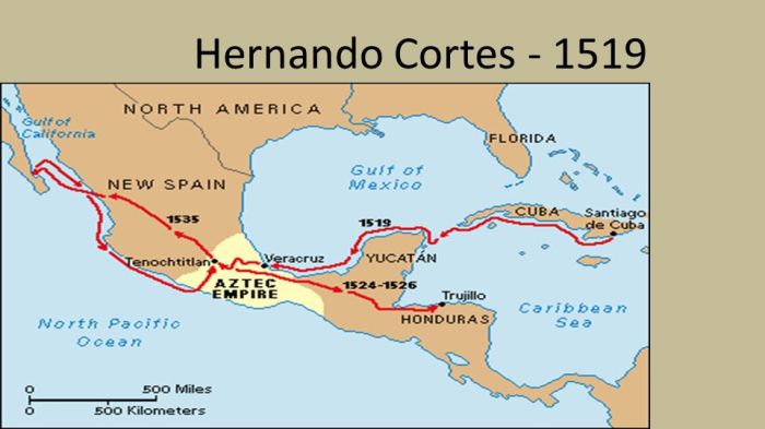 Hernan cortes exploration route map