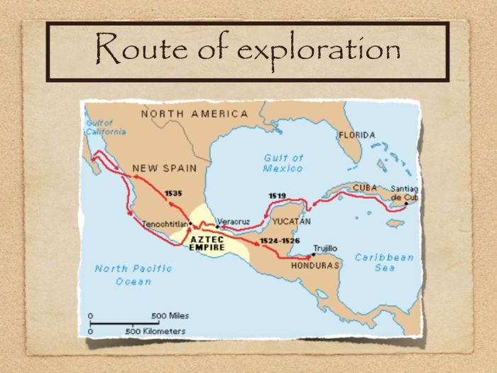 Hernan cortes exploration route map