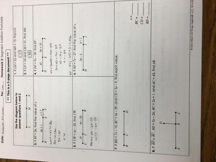 Unit 1 geometry basics homework 2 segment addition postulate